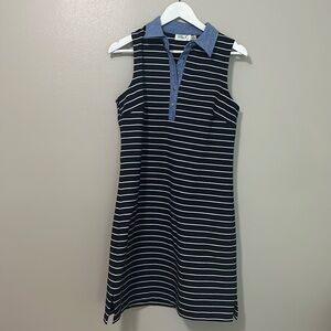 Eliza J Navy Blue White Stripe Sleeveless Shirt Dress